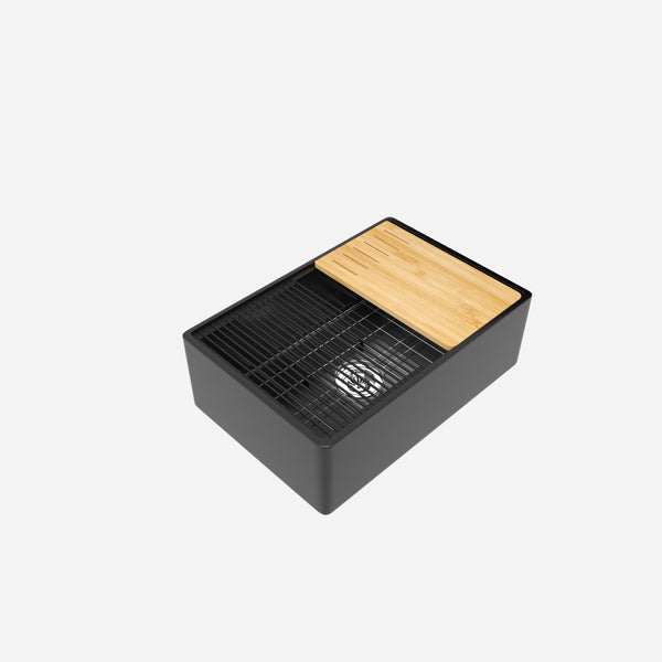 OINT - 33 INCH Apron Front Workstation Single Bowl Fireclay Kitchen Sink (Black)