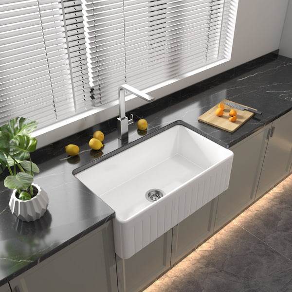 KRENT 33" inch undermount Apron Front Reversible striped Kitchen Sink